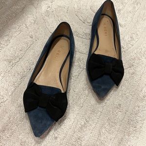 M Gemi Blue Suede Flats w Big Bow